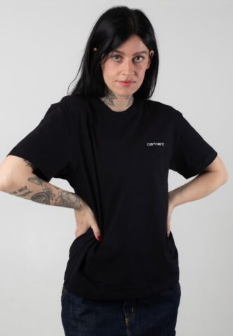 Carhartt WIP – W‘ Script Embroidery Black/White – T-Shirt – Schwarz – XS – 100% Bio-Baumwolle