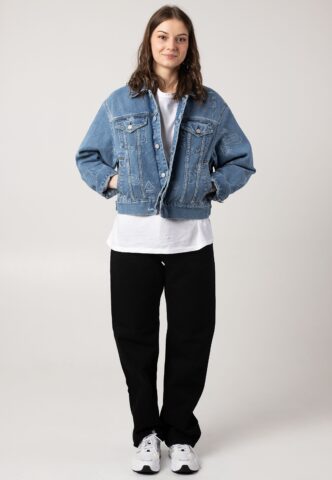 Carhartt WIP – W‘ Stamp Jeans Jacket Bleached Stamp Print/Blue – Jeansjacke – Blau – M – 100% Bio-Baumwolle