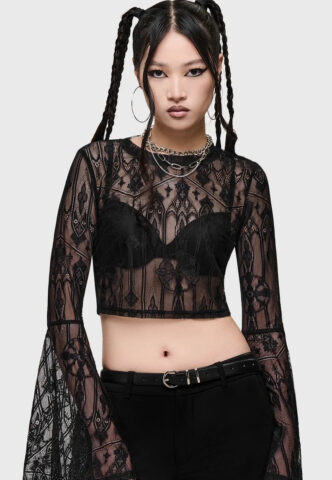 Killstar – Cathedra Lace Black – Oberteil – Schwarz – L – 95% Polyester, 5% Elastan