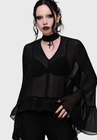Killstar – Cathedral Garden Chiffon Black – Bluse – Schwarz – XXL – 100% Polyester
