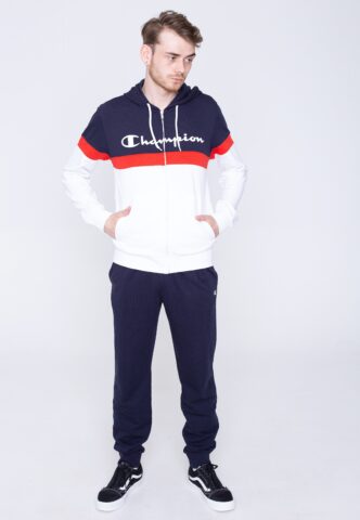 Champion – Hooded Full Zip WHT/NNY/NNY/HRR – Trainingsanzug – Weiß – XL – 59% Baumwolle, 39% Polyester, 2% Elastan