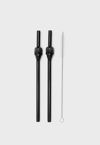 Killstar – Cranium Skull Black – Drinking Straws And Brush Set – Schwarz – Onesize – Glas