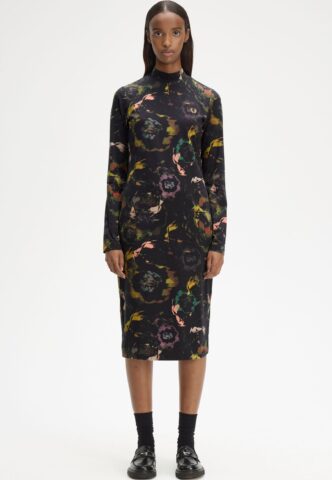 Fred Perry – Floral Print Black – Kleid – Mehrfarbig – Large – 95% Baumwolle, 5% Elastan