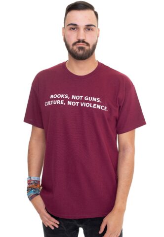 Dancitee – Books Not Guns Burgundy – T-Shirt – Weinrot – S – 100% Baumwolle
