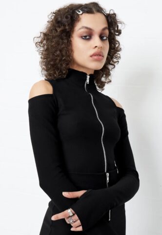 Mary Wyatt – Lara Cut Out Black – Longsleeve – Schwarz – XXL – 75% Viskose, 21% Nylon, 4% Elasthan