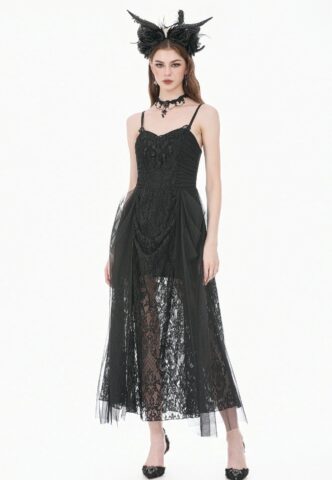 Dark In Love – Dark Rite Gothic Lace Long – Kleid – Schwarz – XL – 100% Polyester