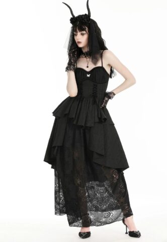 Dark In Love – Gothic Death Butterfly Layered Hi Low Black – Kleid – Schwarz – XL – 100% Polyester