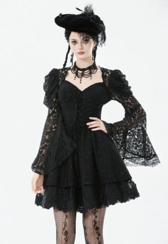Dark In Love – Gothic Lace Jacquard Princess – Kleid – Schwarz – XS – 80% Viskose, 20% Nylon
