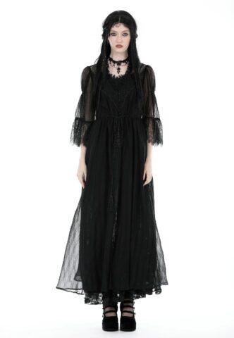 Dark In Love – Gothic Sexy Mesh Long Overwear Black – Cardigan – Schwarz – S – 100% Polyester