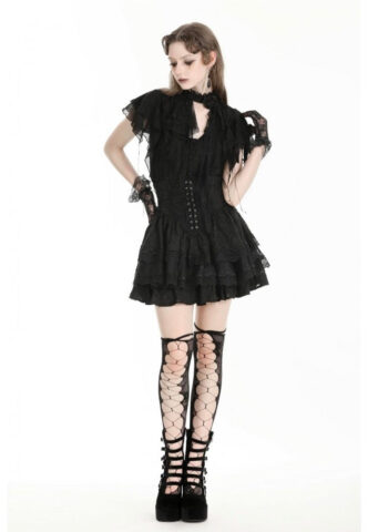 Dark In Love – Gothic Tattered Cape Mock Two-Piece – Bluse – Schwarz – S – 95 % Viskose, 5 % Elastan