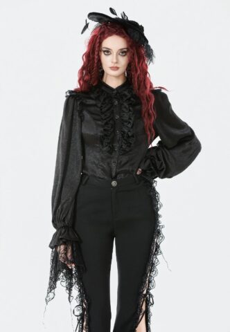 Dark In Love – Nocturne Ruffle Gothic – Bluse – Schwarz – XS – 100% Polyester