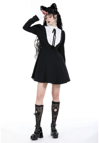 Dark In Love – Princess Neck Contrast Bubble – Kleid – Schwarz – XL – 100% Polyester