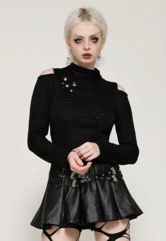 Dark In Love – Punk Back Cutout Star Shaped Distressed – Longsleeve – Schwarz – S/M – 100% Polyester