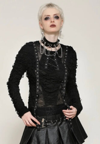 Dark In Love – Punk Metal Distressed Spider – Longsleeve – Schwarz – L/XL – 65% Polyester, 35% Viskose