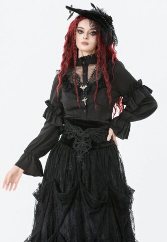 Dark In Love – Raven’s Kiss Gothic Court – Bluse – Schwarz – XXL – 100% Polyester