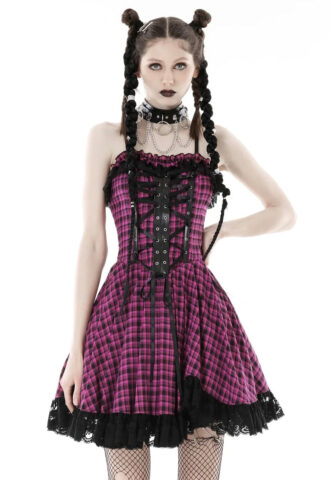 Dark In Love – Rebel Pink Check Sweet Cool Pink – Kleid – Pink – XL – 70% Polyester, 27% Viskose, 3% Elastan