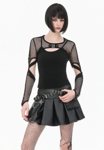 Dark In Love – Tech-Punk Elastic Mesh Shrug Black – Bolero – Schwarz – L – 100% Polyester