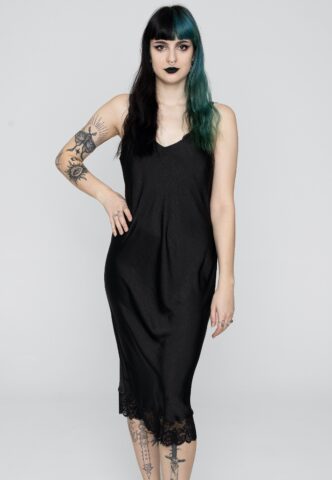 Dark Moon – Elis Satin – Kleid – Schwarz – M – 100% Polyester
