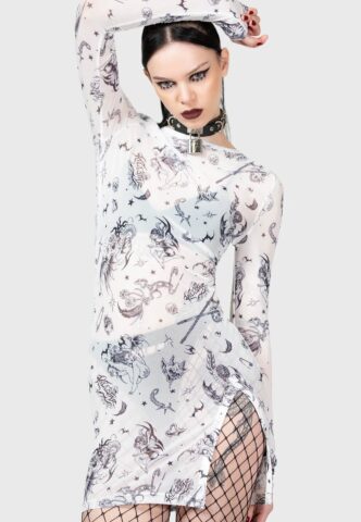 Killstar – Dazed Skull White – Kleid – Weiß – S – 95% Polyester, 5% Elastan