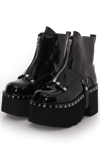 DemoniaCult – Ashes 100 Metal Front Zip Patent Vegan Leather – Girl Schuhe – Schwarz – EU 40 – Synthetic/Synthetic/Gummi