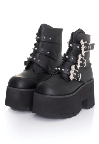 DemoniaCult – Ashes 55 Black Vegan Leather – Girl Schuhe – Schwarz – EU 39 – Synthetic/Synthetic/Gummi
