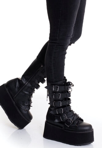 DemoniaCult – Damned Black Vegan Leather – Girl Schuhe – Schwarz – EU 39 – Synthetic/Textile/Gummi