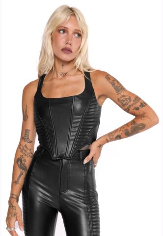 Mary Wyatt – Doro Faux Leather Moto Corset Black – Oberteil – Schwarz – L – 55% Polyester, 45% PU