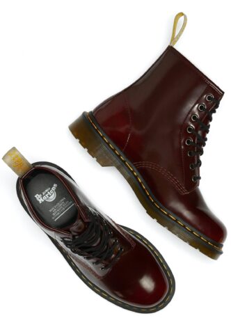 Dr. Martens – Vegan 1460 Cherry Red Oxford Rub Off Red – Schuhe – Rot – EU 45 – Synthetic/Textile/Gummi