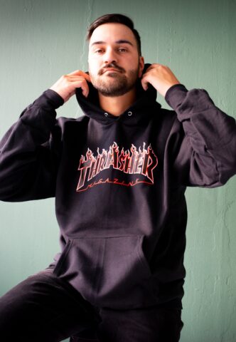 Thrasher – Flame Hood Black/Red – Hoodie – Schwarz – S – 90% Baumwolle, 10% Polyester