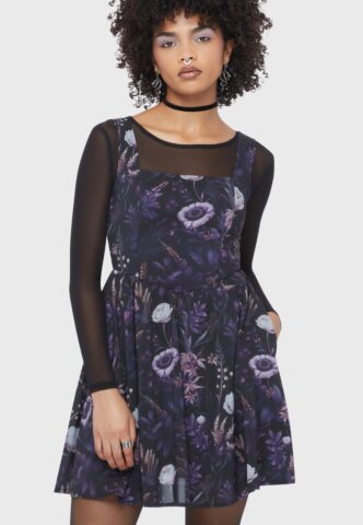 Killstar – Dusk’s Garden Mini Black/Purple – Kleid – Schwarz – XXL – 98% Polyester, 2% Elastan