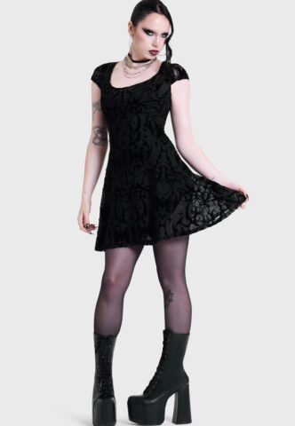 Killstar x Motionless In White – Eternally Yours Flocked Mesh Skater Multi – Kleid