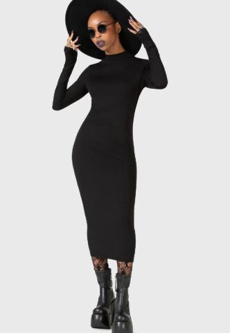 Killstar x Kihilist – Flash Of Presence Midi Black – Kleid – Schwarz – M – 95 % Viskose, 5 % Elastan