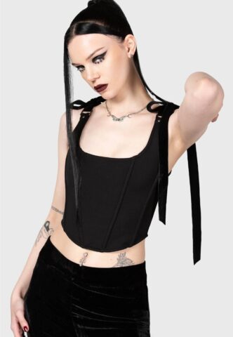 Killstar – Flora Black – Korsett – Schwarz – XXL – 60% Viskose, 35% Polyester, 5% Elastan