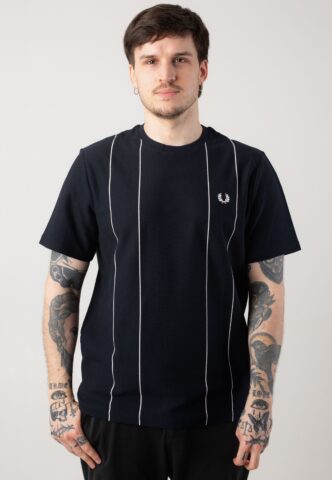 Fred Perry – Pinstripe Navy – T-Shirt – Blau – L – 100% Baumwolle