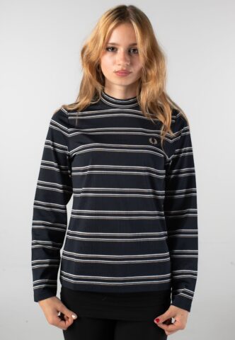 Fred Perry – Striped Mock Neck Navy – Longsleeve – Blau – X-Small – 55% Polyester, 45% Baumwolle