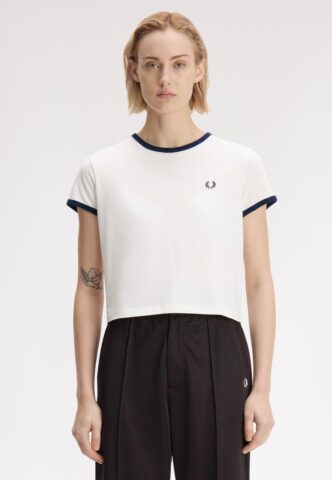 Fred Perry – Velour Trim Snow White – T-Shirt – Weiß – Large – 100% Baumwolle