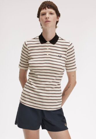 Fred Perry – Striped Ribbed Silky Peach – Polo – Orange – Small – 60% Baumwolle, 40% Polyester