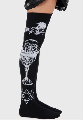 Killstar x Alchemy England – Grail Of Loathing Knee High – Socken – Schwarz – Onesize – 65% Baumwolle, 30% Polyamid, 5% Elastan