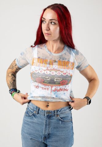 Guns N‘ Roses – Welcome To The Jungle Mesh Cropped – Girly – Blau – XL – 95% Polyester, 5% Elastan