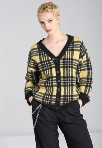 Hellbunny – Corey Yellow – Cardigan – Gelb – L – 75% Polyester, 14% Nylon, 6% Wolle, 5% Elastan