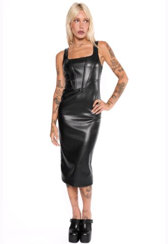 Mary Wyatt – Halle Faux Leather Corset Black – Kleid – Schwarz – XXL – 55% Polyester, 45% PU