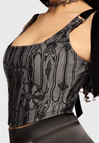 Killstar – Hallowed Oscura Black/Grey – Korsett – Schwarz – XL – 84% Nylon, 16% Elastan
