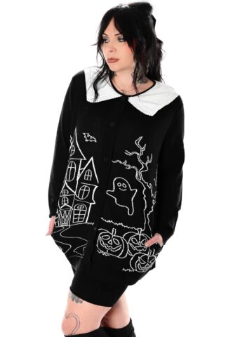 Foxblood – Haunted House Collar Black – Cardigan – Schwarz – 3XL/4XL – 100% Baumwolle