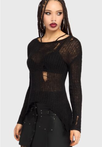 Killstar – Haunting Echoes Black – Oberteil – Schwarz – XXL – 55% Polyacryl, 37% Polyester, 7% Wolle, 1% Elastan