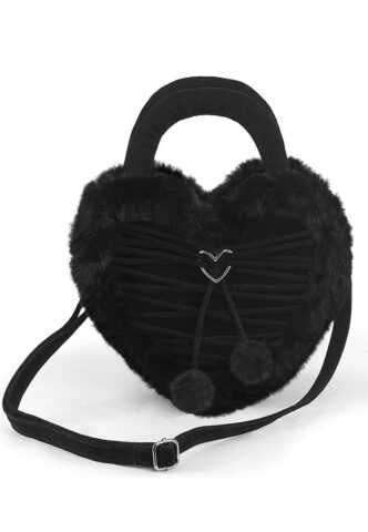 DemoniaCult – Faux Suede And Fur Heart Shaped Black – Tasche – Schwarz – Onesize – 100% Polyester