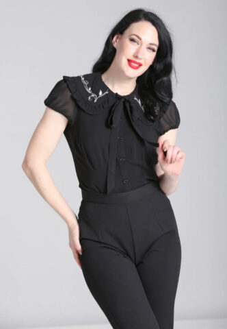 Hellbunny – Black And White – Bluse – Schwarz – L – 100% Viskose