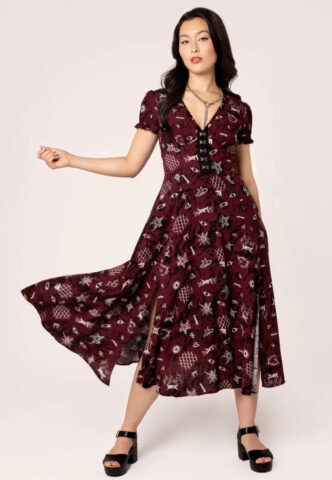 Hellbunny – Doomed – Kleid – Weinrot – S – 100% Viskose