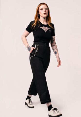 Hellbunny – Drusilla Black – Hose – Schwarz – M – 62% Polyester, 35% Viskose, 3% Elastan