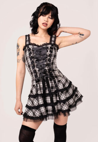Hellbunny – Harley Tartan – Kleid – Schwarz – S – 62% Polyester, 35% Viskose, 3% Elastan