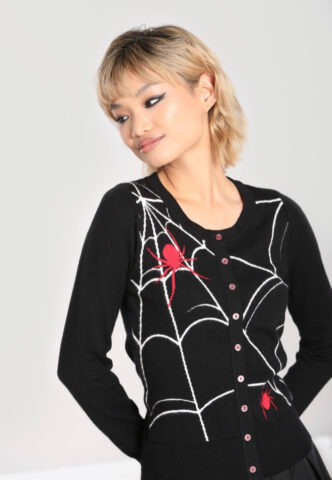 Hellbunny – In A Web Black-Red – Cardigan – Schwarz – XS – 35% Viskose, 35% Polyester, 30% Nylon
